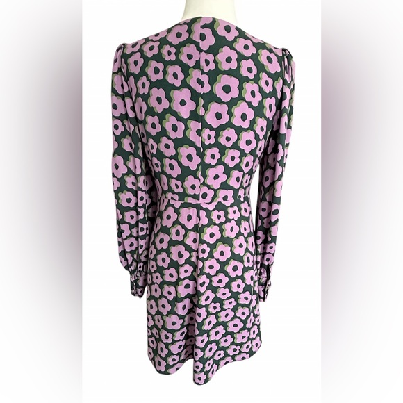 Kate Spade NY Flaire Flora Fluid Mini Dress Green Pink Floral Crepe Size 6 - Picture 10 of 15